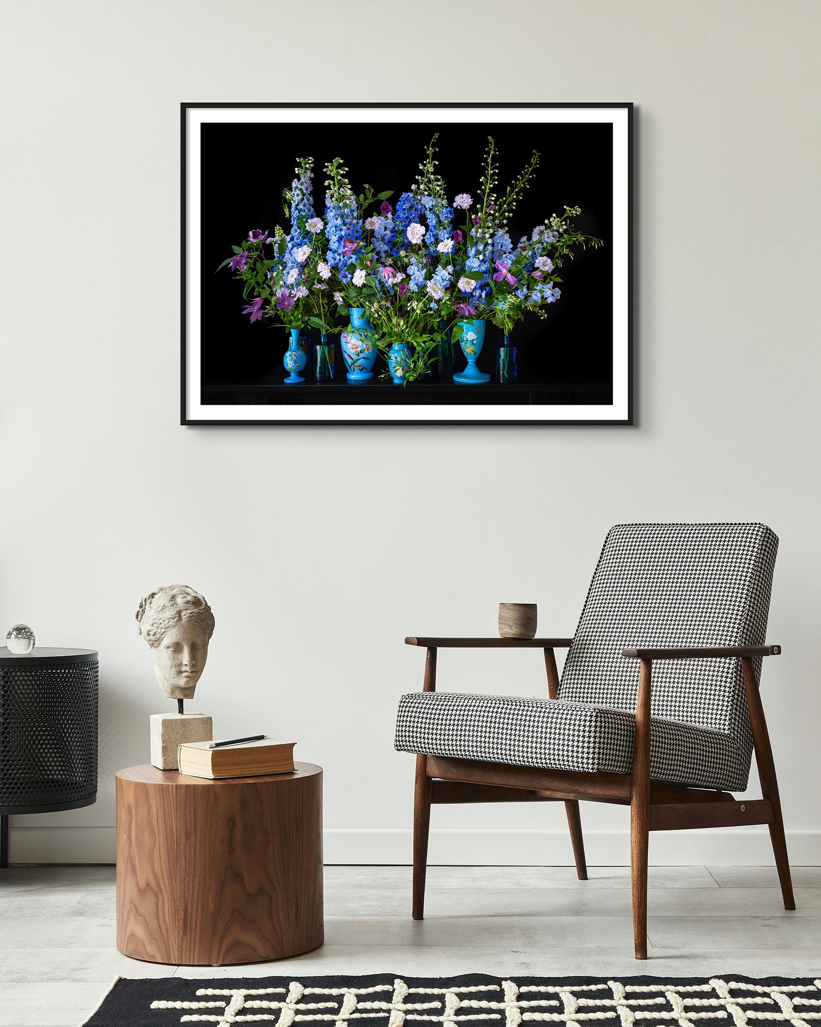 Interior picture of 'Delphine' Limited Edition Fine Art Photographic Print Framed. Displayed on a neutral wall in a Living Room.